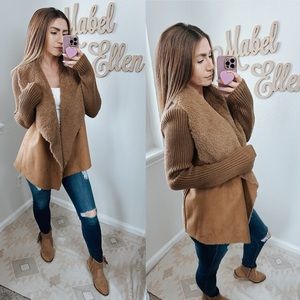 Song n Spirit earthy faux fur sueded knit open front cardigan size Medium